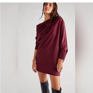 Free People One Shoulder Burgundy Dress